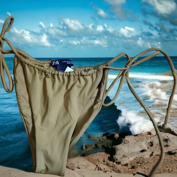 ZARA Olive Slide String Bikini Bottoms - Picture 3 of 8